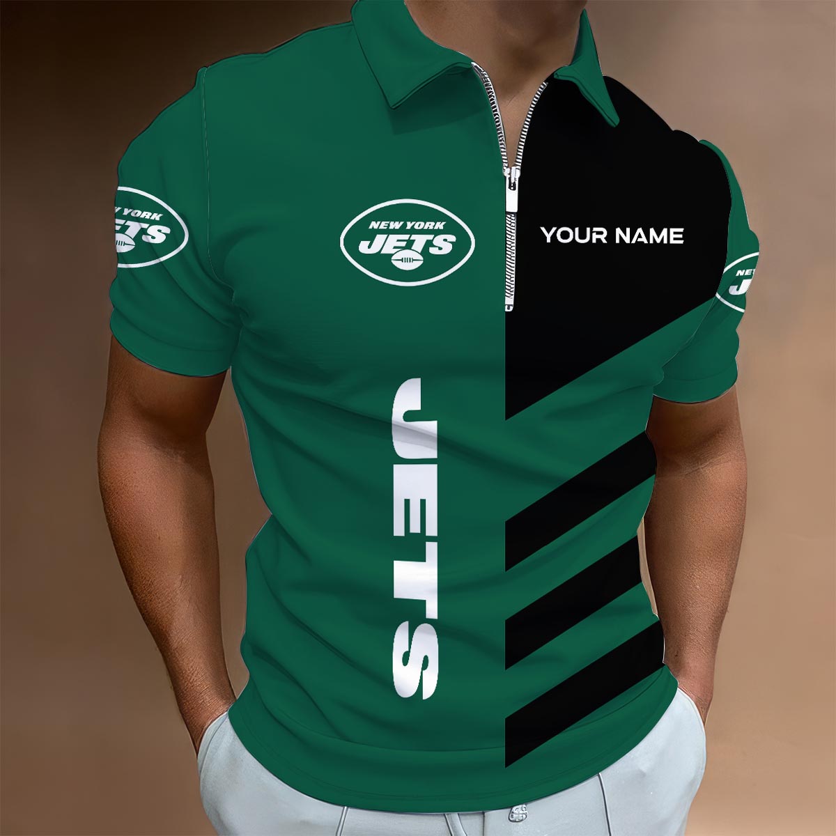 [SPECIAL OFFER] NEW CUSTOMIZED NFL25 NYJ NEW YORK JETS ZIP POLO SHIRT