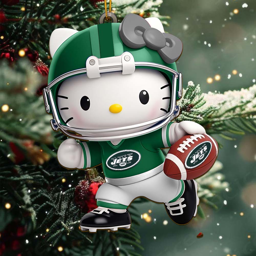 [SPECIAL OFFER] NEW CUSTOMIZED NFL25 NYJ NEW YORK JETS HELLO KITTY ACRYLIC ORNAMENT
