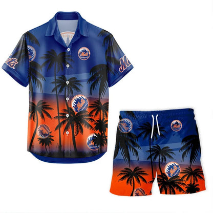 [FLASH SALE] NEW CUSTOMIZED MLB17 NYM NEW YORK METS UNISEX HAWAIIAN SHIRT & SHORTS SET