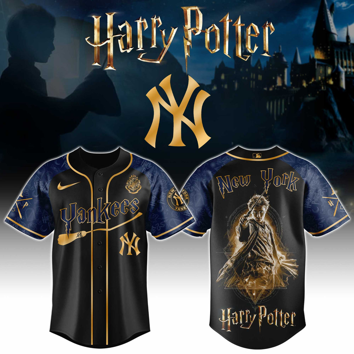 [FLASH SALE] NEW CUSTOMIZED MLB01 NYY NEW YORK YANKEES x HARRY POTTER BASEBALL JERSEY & CAP