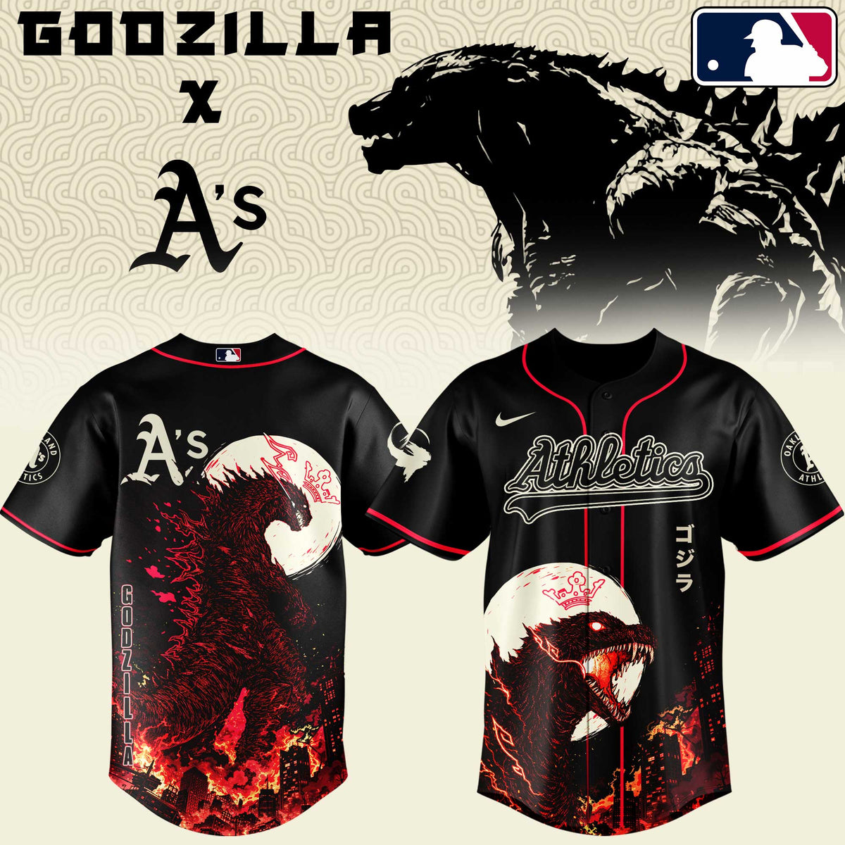 [FLASH SALE] NEW CUSTOMIZED MLB23 OAS OAKLAND ATHLETICS x GODZILLA BASEBALL JERSEY & CAP