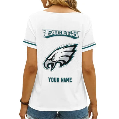 [SPECIAL OFFER] NEW CUSTOMIZED NFL02 PPE PHILADELPHIA EAGLES V-NECK FEMALE SHIRT