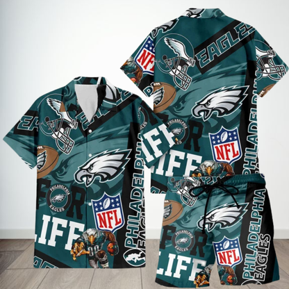 [SPECIAL OFFER] NEW CUSTOMIZED NFL02 PPE PHILADELPHIA EAGLES UNISEX HAWAIIAN SHIRT & SHORTS SET