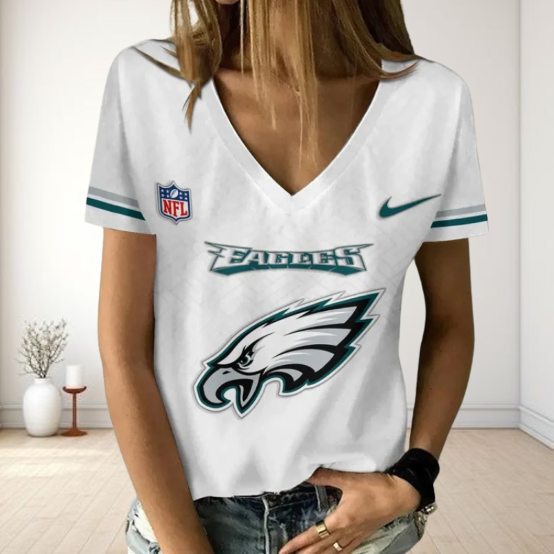 [SPECIAL OFFER] NEW CUSTOMIZED NFL02 PPE PHILADELPHIA EAGLES V-NECK FEMALE SHIRT