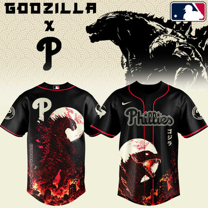 [FLASH SALE] NEW CUSTOMIZED MLB11 PPS PHILADELPHIA PHILLIES x GODZILLA BASEBALL JERSEY & CAP