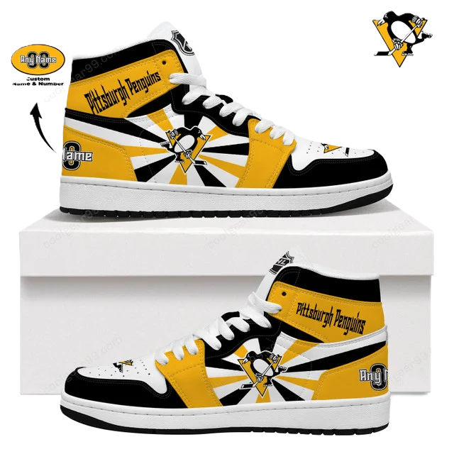[SUPER SALE] NEW CUSTOMIZED NHL26 PB PENGUINS AIR JORDAN SNEAKERS