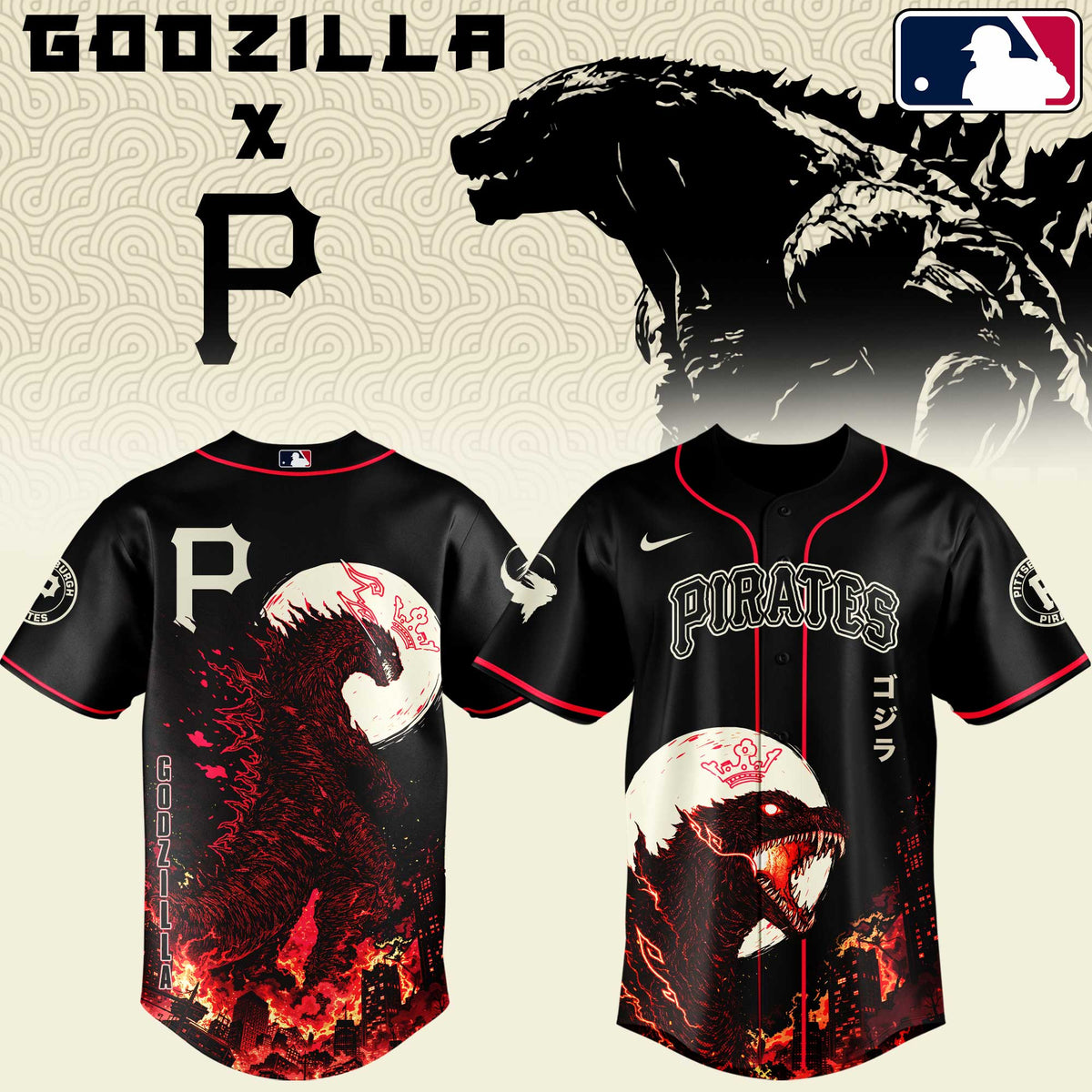 [FLASH SALE] NEW CUSTOMIZED MLB29 PHP PITTSBURGH PIRATES x GODZILLA BASEBALL JERSEY & CAP