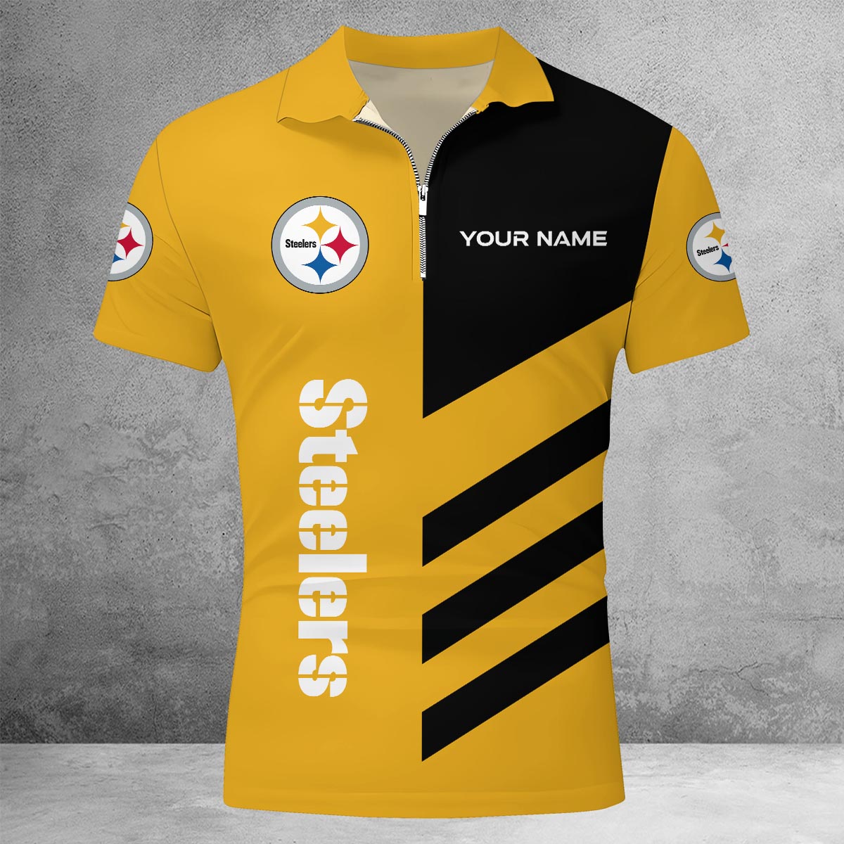 [SPECIAL OFFER] NEW CUSTOMIZED NFL14 PSB PITTSBURGH STEELERS ZIP POLO SHIRT