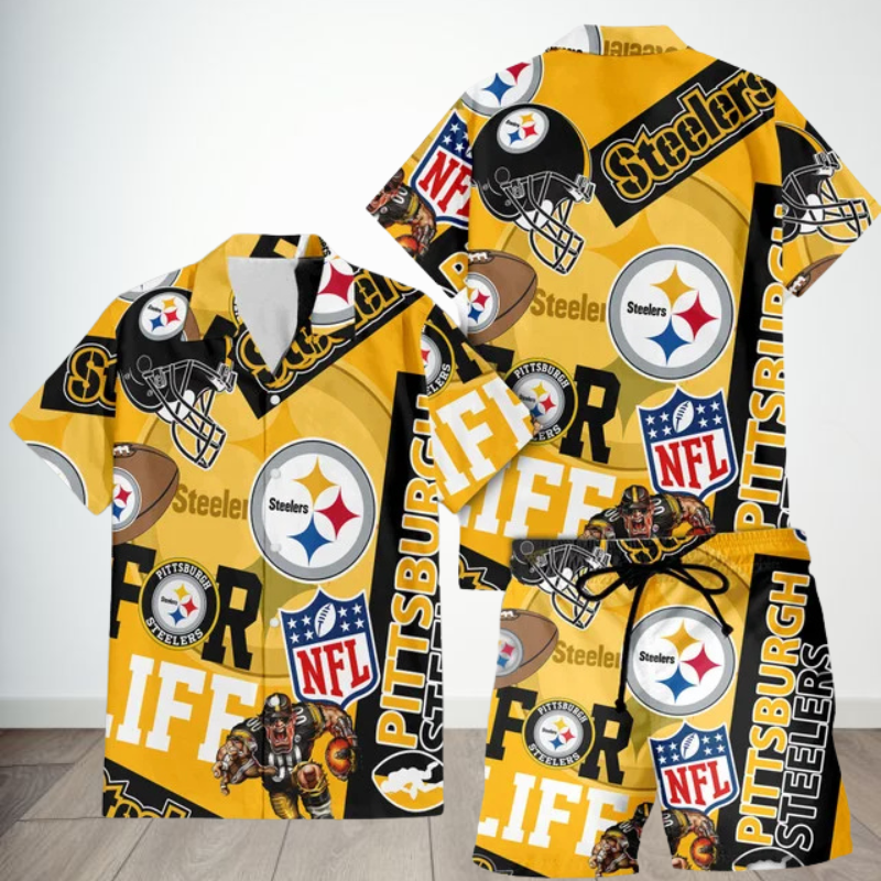 [SPECIAL OFFER] NEW CUSTOMIZED NFL14 PSB PITTSBURGH STEELERS UNISEX HAWAIIAN SHIRT & SHORTS SET