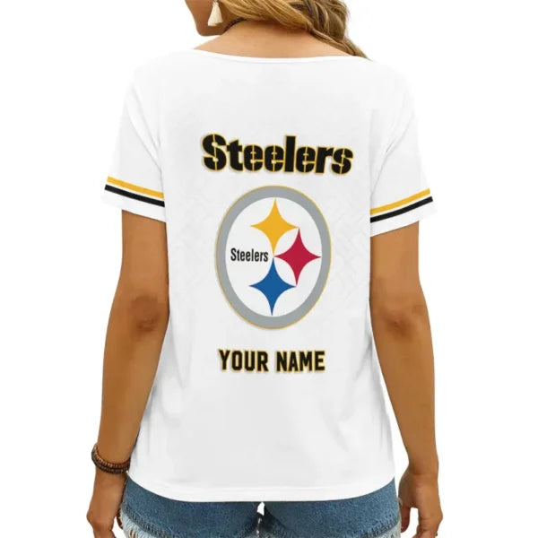 [SPECIAL OFFER] NEW CUSTOMIZED NFL14 PSB PITTSBURGH STEELERS V-NECK FEMALE SHIRT