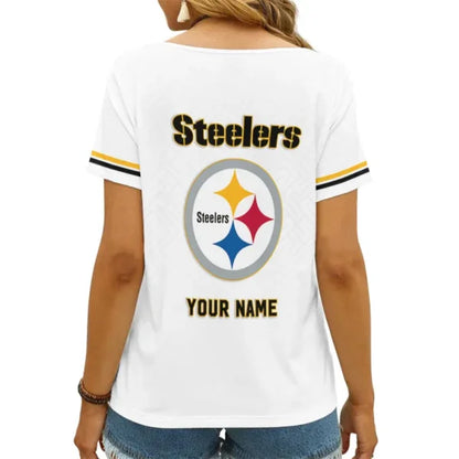 [SPECIAL OFFER] NEW CUSTOMIZED NFL14 PSB PITTSBURGH STEELERS V-NECK FEMALE SHIRT