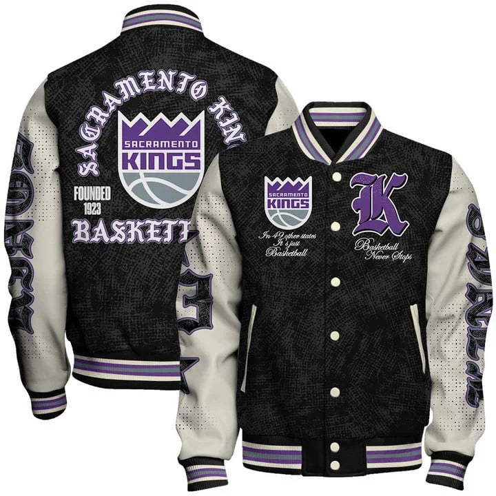 [HOT DEAL] NEW CUSTOMIZED NBA16 SKI SACRAMENTO KINGS BASEBALL JACKET, SATIN VARSITY JACKET
