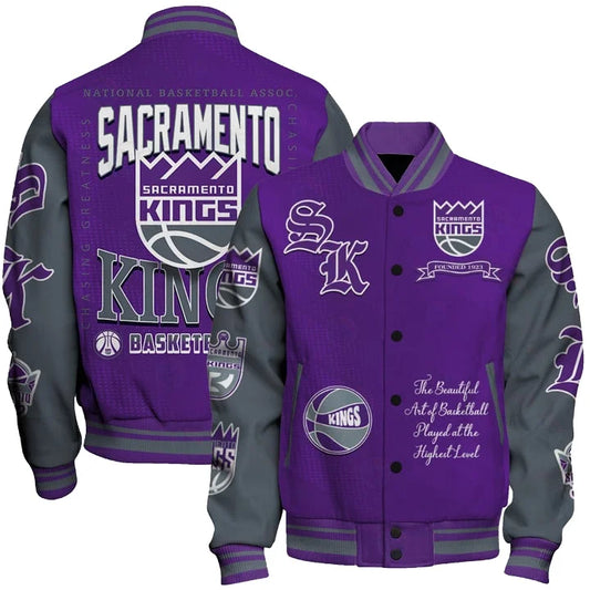 [HOT DEAL] NEW CUSTOMIZED NBA16 SKI SACRAMENTO KINGS BASEBALL JACKET, SATIN VARSITY JACKET