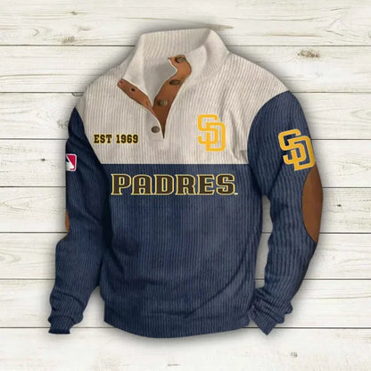 [FLASH SALE] NEW CUSTOMIZED MLB18 SDP SAN DIEGO PADRES BUTTON SWEATSHIRTS STAND COLLAR