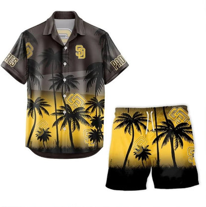 [FLASH SALE] NEW CUSTOMIZED MLB18 SDP SAN DIEGO PADRES UNISEX HAWAIIAN SHIRT & SHORTS SET