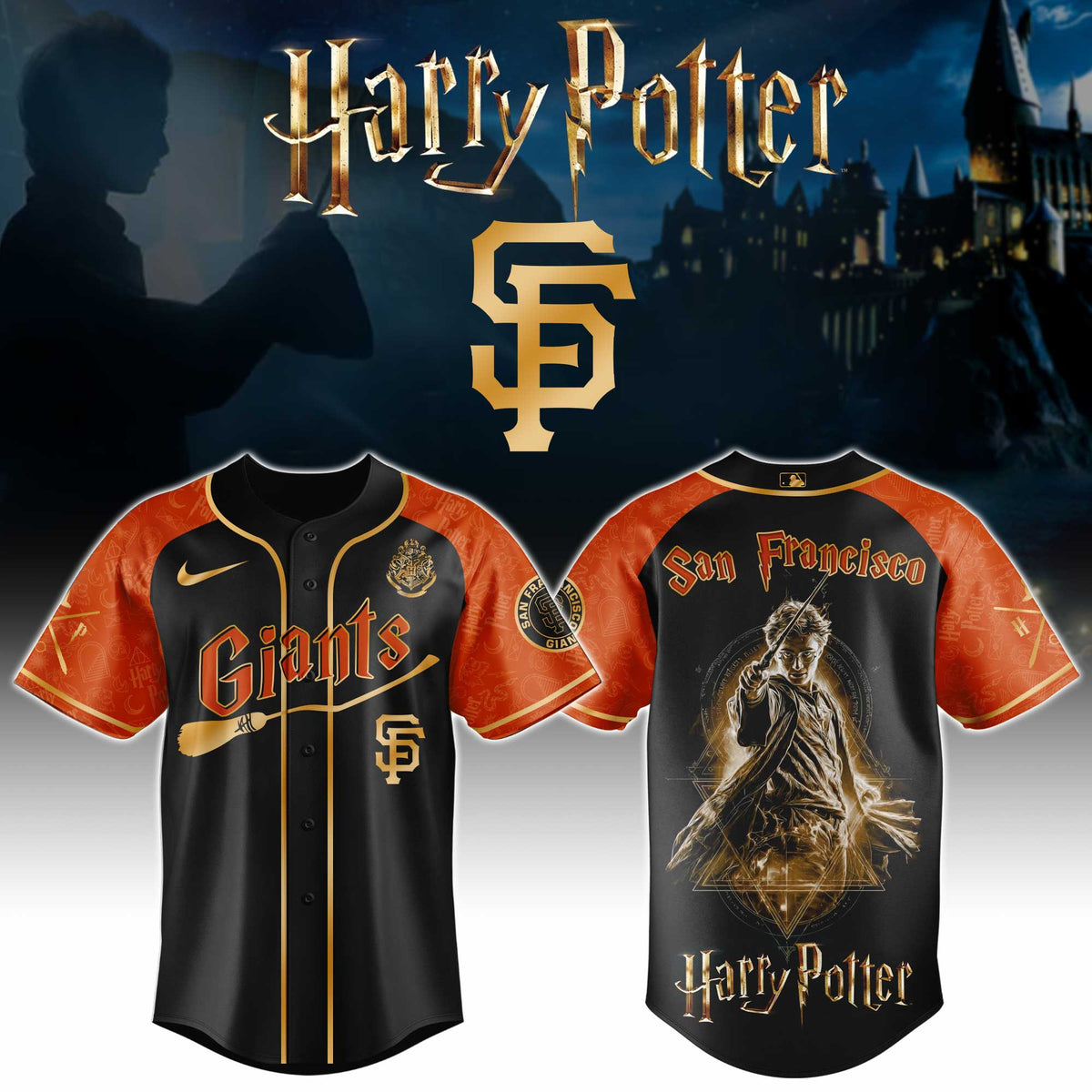 [FLASH SALE] NEW CUSTOMIZED MLB06 SFG SAN FRANCISCO GIANTS x HARRY POTTER BASEBALL JERSEY & CAP