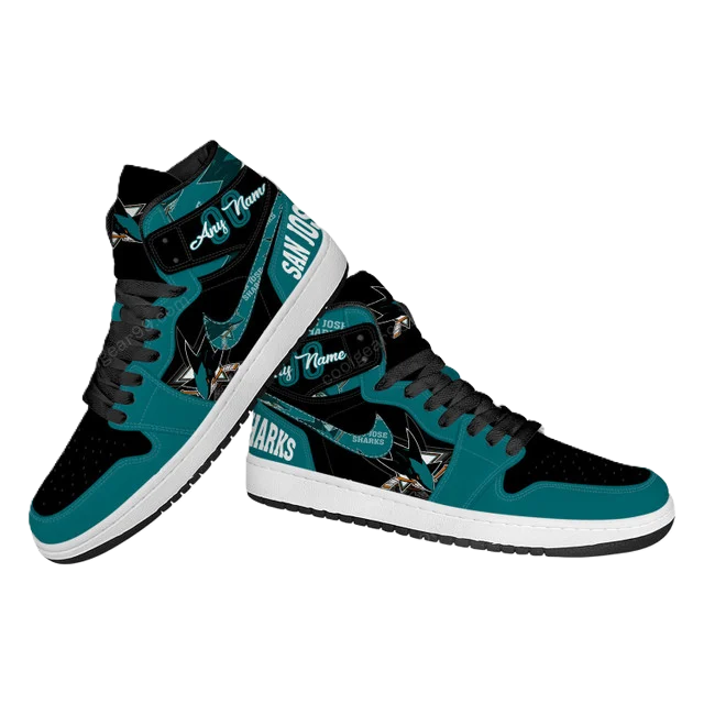 [SUPER SALE] NEW CUSTOMIZED NHL32 SJ SHARKS AIR JORDAN SNEAKERS