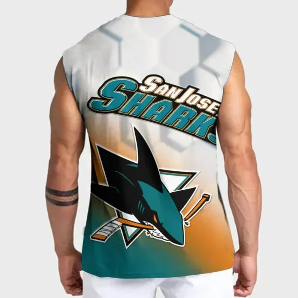[SUPER SALE] NEW CUSTOMIZED NHL32 SJS SAN JOSE SHARKS TANK TOP & GYM SHIRT