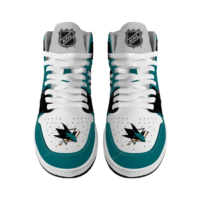 [SUPER SALE] NEW CUSTOMIZED NHL32 SJ SHARKS AIR JORDAN SNEAKERS