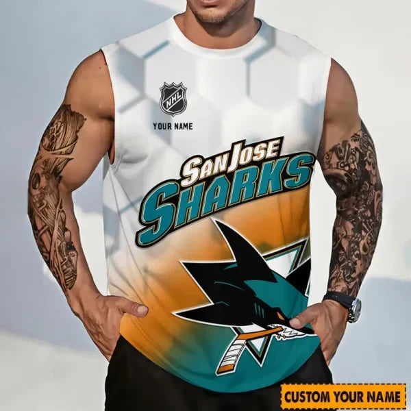 [SUPER SALE] NEW CUSTOMIZED NHL32 SJS SAN JOSE SHARKS TANK TOP & GYM SHIRT