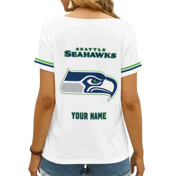 [SPECIAL OFFER] NEW CUSTOMIZED NFL06 SSH SEATLLE SEAHAWKS V-NECK FEMALE SHIRT