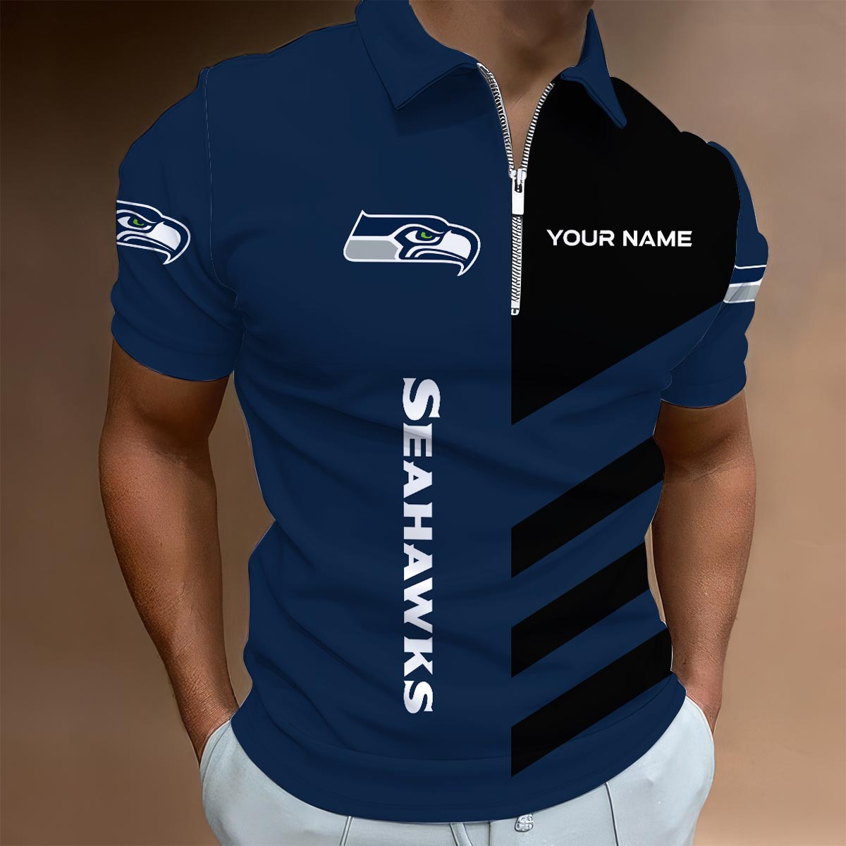 [SPECIAL OFFER] NEW CUSTOMIZED NFL06 SSH SEATTLE SEAHAWKS ZIP POLO SHIRT