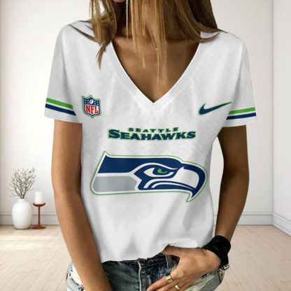 [SPECIAL OFFER] NEW CUSTOMIZED NFL06 SSH SEATLLE SEAHAWKS V-NECK FEMALE SHIRT