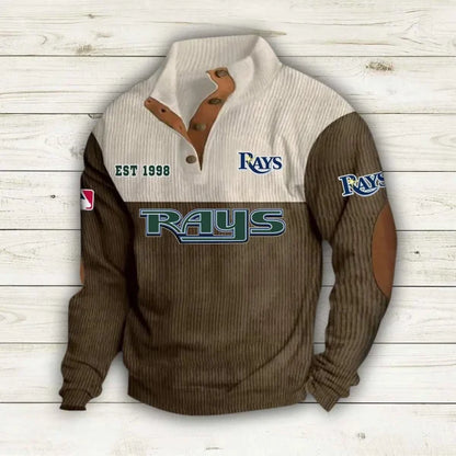 [FLASH SALE] NEW CUSTOMIZED MLB21 TBR TAMPA BAY RAYS BUTTON SWEATSHIRTS STAND COLLAR