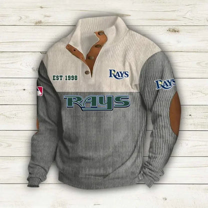[FLASH SALE] NEW CUSTOMIZED MLB21 TBR TAMPA BAY RAYS BUTTON SWEATSHIRTS STAND COLLAR
