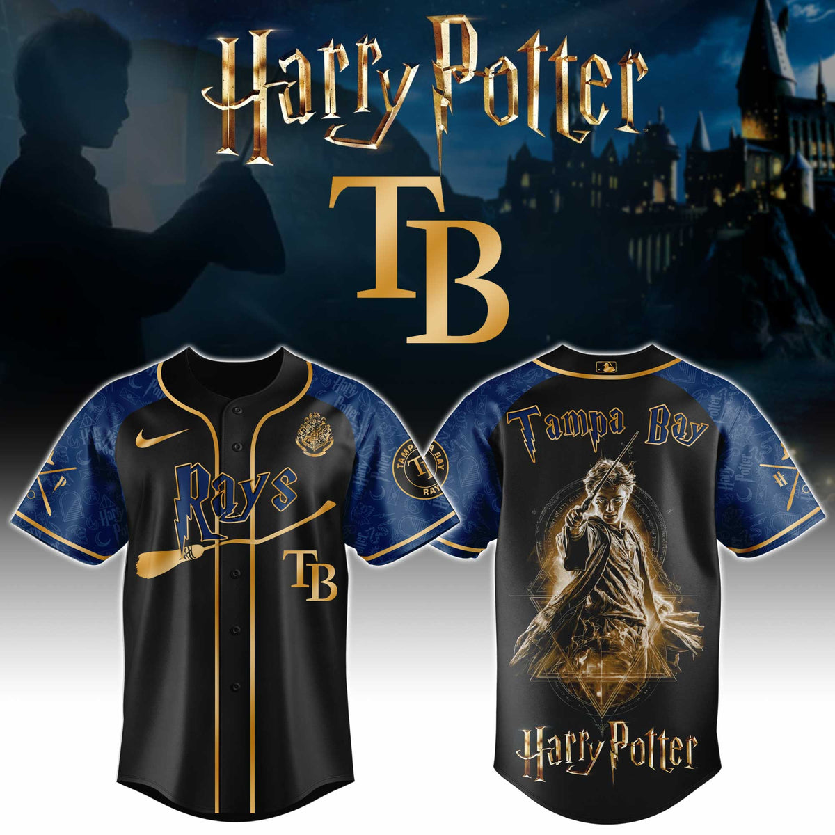 [FLASH SALE] NEW CUSTOMIZED MLB21 TBR TAMPA BAY RAYS x HARRY POTTER BASEBALL JERSEY & CAP