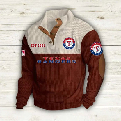 [FLASH SALE] NEW CUSTOMIZED MLB08 TRS TEXAS RANGERS BUTTON SWEATSHIRTS STAND COLLAR