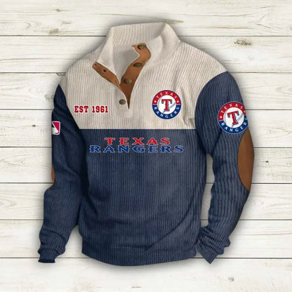 [FLASH SALE] NEW CUSTOMIZED MLB08 TRS TEXAS RANGERS BUTTON SWEATSHIRTS STAND COLLAR