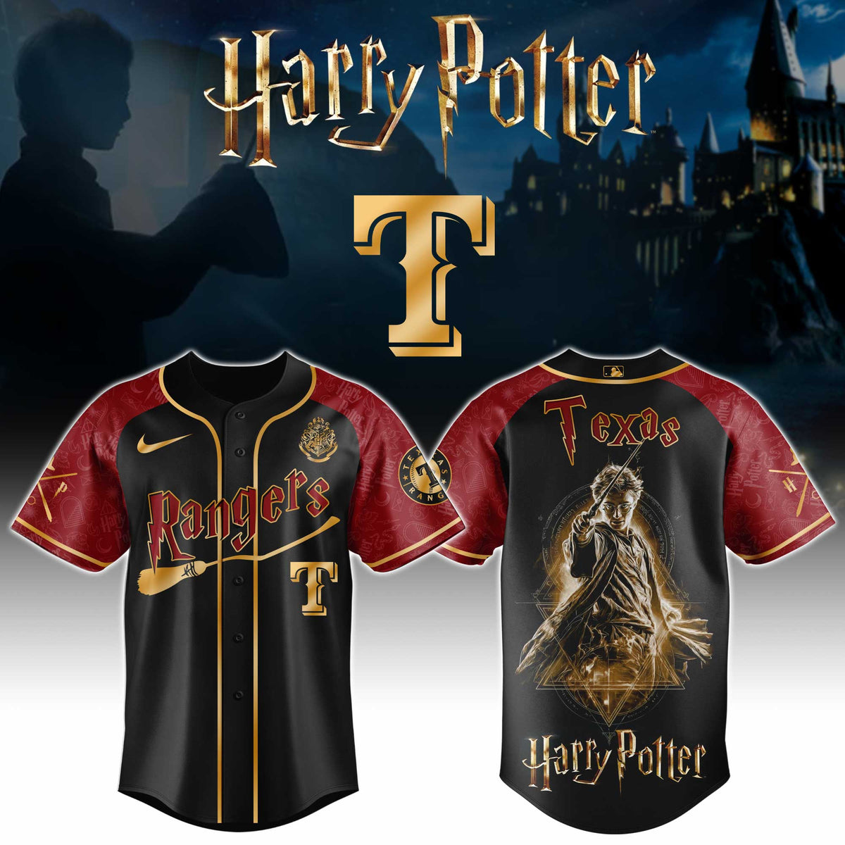 [FLASH SALE] NEW CUSTOMIZED MLB08 TRS TEXAS RANGERS x HARRY POTTER BASEBALL JERSEY & CAP