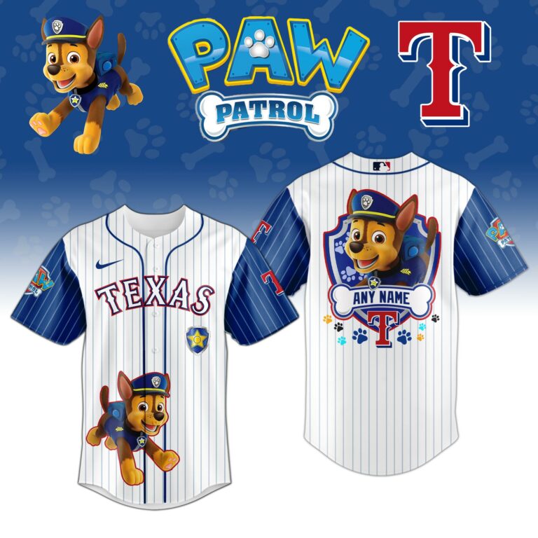 [FLASH SALE] NEW CUSTOMIZED MLB08 TRS TEXAS RANGERS x PAW PATROL BASEBALL JERSEY & CAP