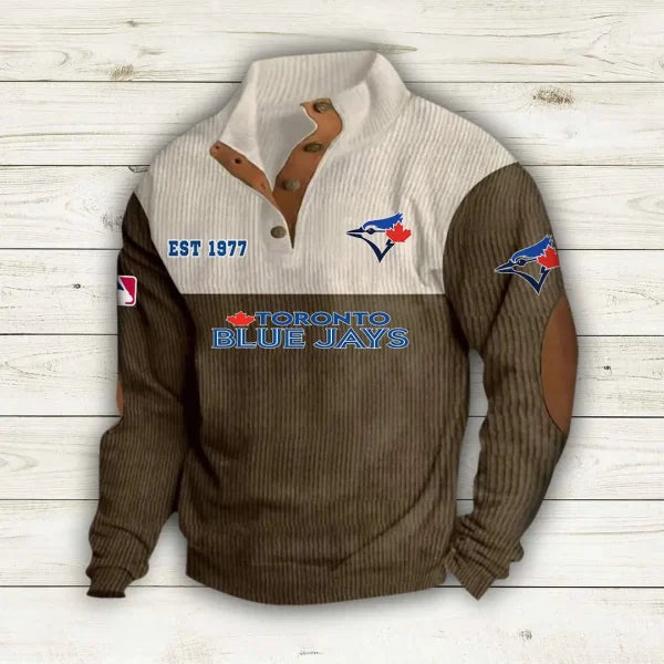[FLASH SALE] NEW CUSTOMIZED MLB12 TBJ TORONTO BLUE JAYS BUTTON SWEATSHIRTS STAND COLLAR