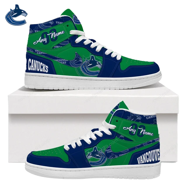 [SUPER SALE] NEW CUSTOMIZED NHL19 VC CANUCKS AIR JORDAN SNEAKERS