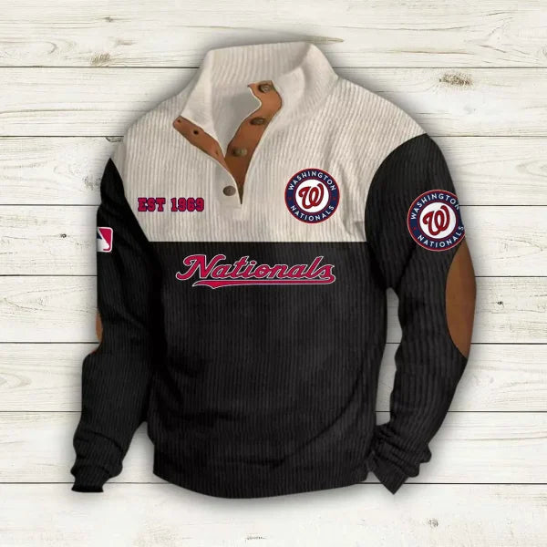 [FLASH SALE] NEW CUSTOMIZED MLB28 WNS WASHINGTON NATIONALS BUTTON SWEATSHIRTS STAND COLLAR