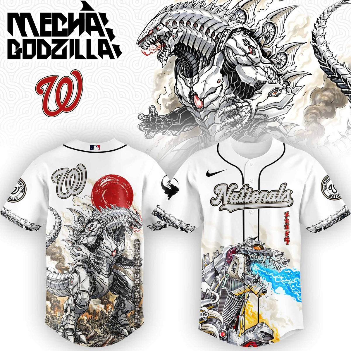 [FLASH SALE] NEW CUSTOMIZED MLB28 WA NATIONALS x GODZILLA BASEBALL JERSEY