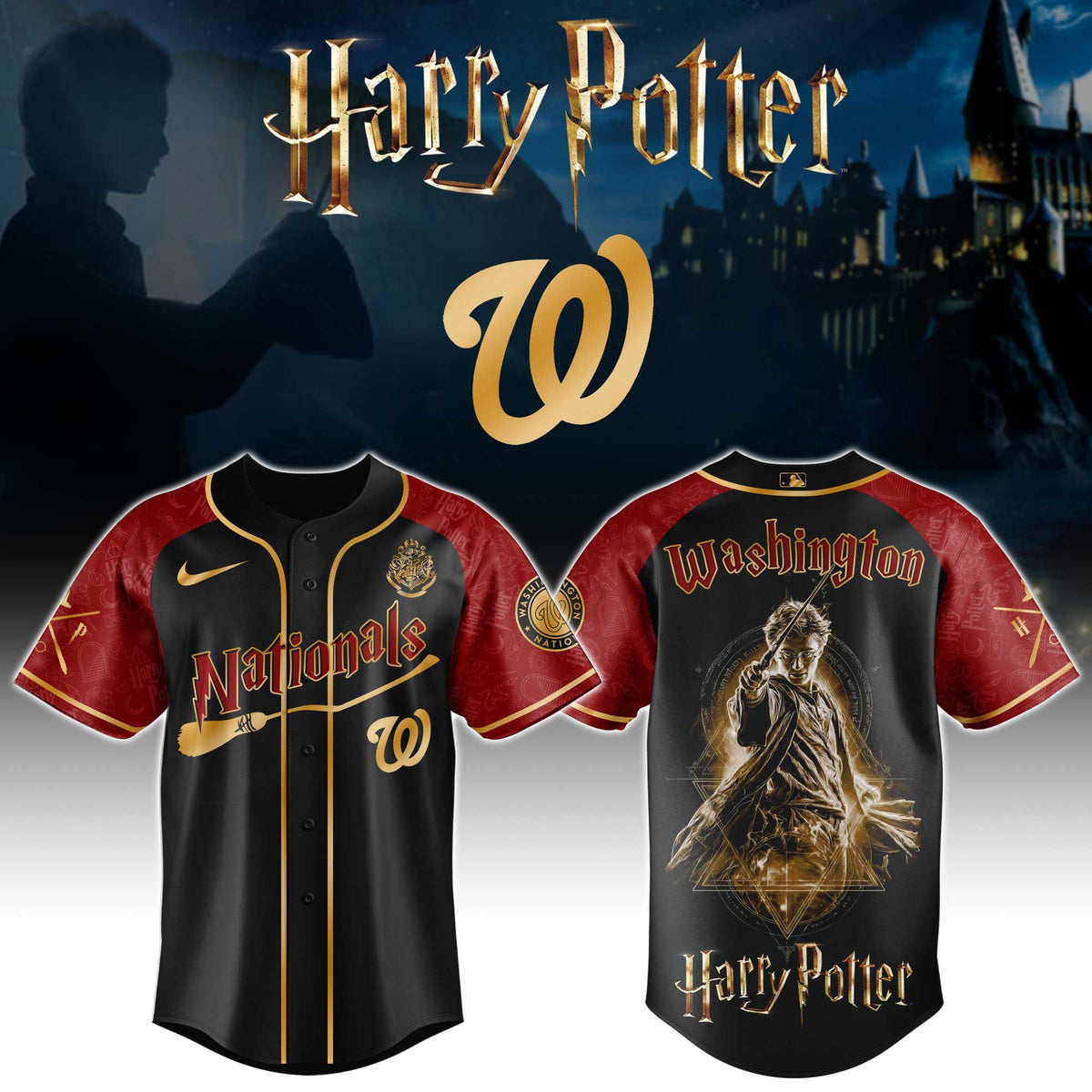 [FLASH SALE] NEW CUSTOMIZED MLB28 WNS WASHINGTON NATIONALS x HARRY POTTER BASEBALL JERSEY & CAP