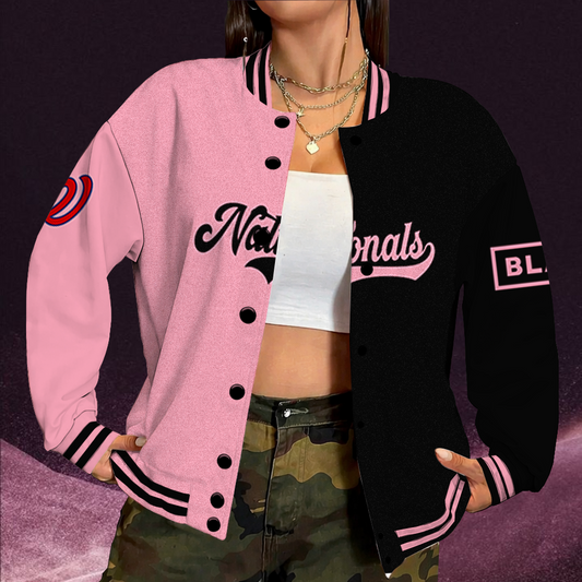[FLASH SALE] NEW CUSTOMIZED MLB28 WNS WASHINGTON NATIONALS SATIN VARSITY & BASEBALL JACKET