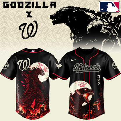 [FLASH SALE] NEW CUSTOMIZED MLB28 WNS WASHINGTON NATIONALS x GODZILLA BASEBALL JERSEY & CAP