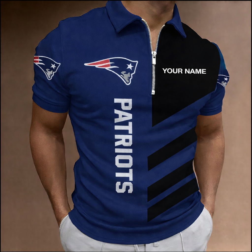 [SPECIAL OFFER] NEW CUSTOMIZED NFL27 NEP NEW ENGLAND PATRIOTS ZIP POLO SHIRT