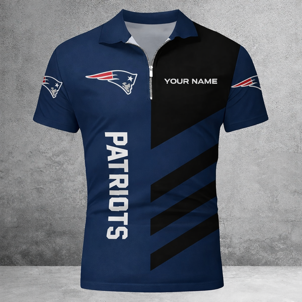 [SPECIAL OFFER] NEW CUSTOMIZED NFL27 NEP NEW ENGLAND PATRIOTS ZIP POLO SHIRT