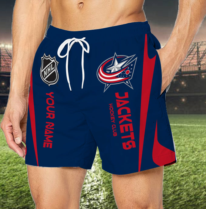 [SUPER SALE] NEW CUSTOMIZED NHL18 CBJ COLUMBUS BLUE JACKETS UNISEX SHORT PANTS