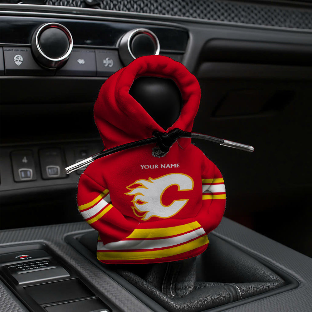 [SUPER SALE] NEW CUSTOMIZED NHL17 CGF CALGARY FLAMES AUTOMOTIVE HOODIE SHIFT KNOB COVER