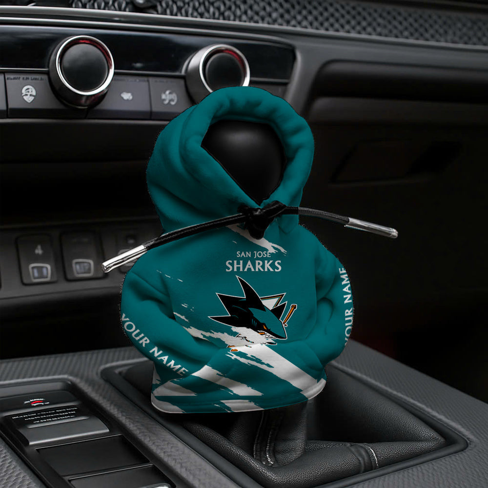 [SUPER SALE] NEW CUSTOMIZED NHL32 SJS SAN JOSE SHARKS AUTOMOTIVE HOODIE SHIFT KNOB COVER