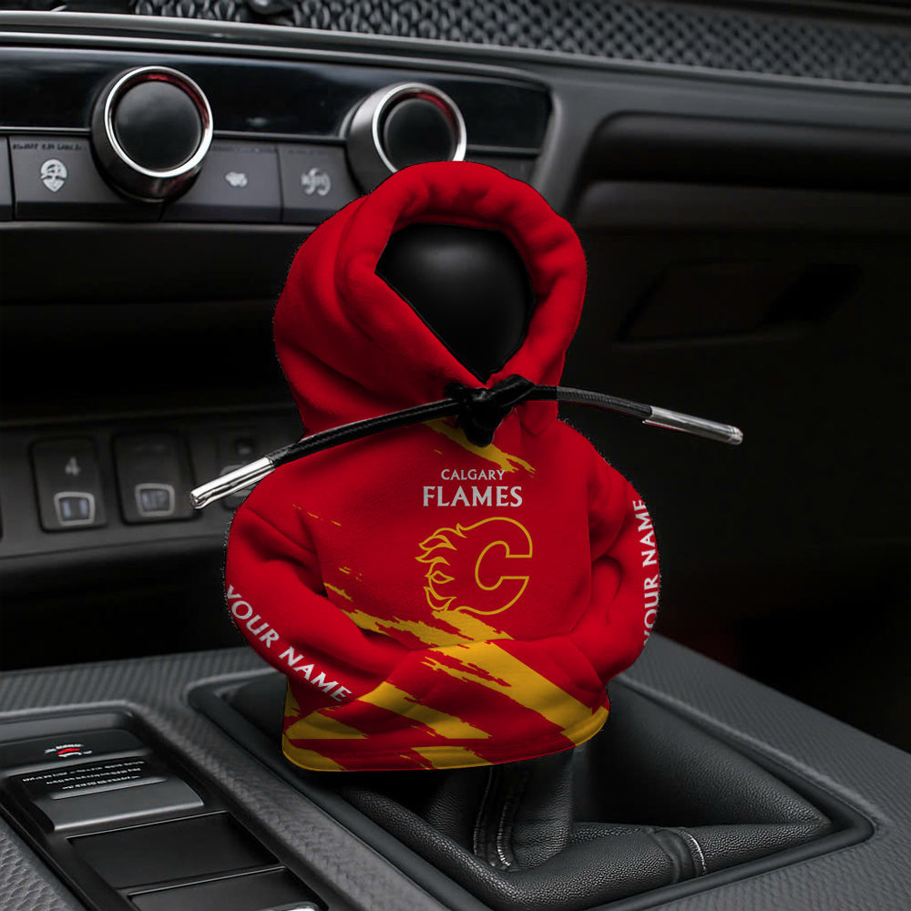 [SUPER SALE] NEW CUSTOMIZED NHL17 CGF CALGARY FLAMES AUTOMOTIVE HOODIE SHIFT KNOB COVER
