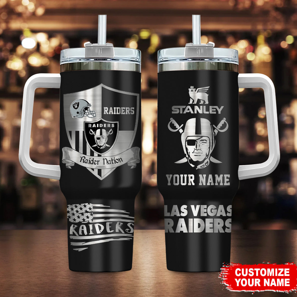 [SPECIAL OFFER] NEW CUSTOMIZED NFL07 LVR LAS VEGAS RAIDERS 40 OZ TUMBLER