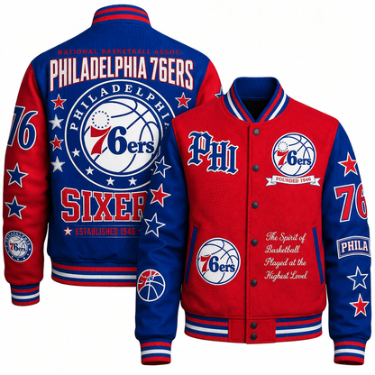 [HOT DEAL] NEW CUSTOMIZED NBA26 P76 PHILADELPHIA 76ERS BASEBALL JACKET, SATIN VARSITY JACKET