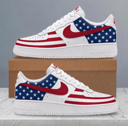 LIMITED EDITION - NEW CUSTOMIZED | BOLD COLOR-BLOCK AMERICAN FLAG STARS & STRIPES SNEAKERS